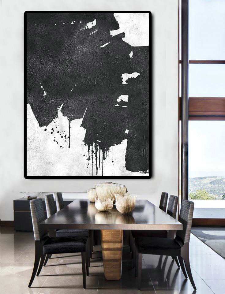 Large Abstract Wall Art,Black And White Minimal Painting On Canvas - Acrylic On Canvas Abstract